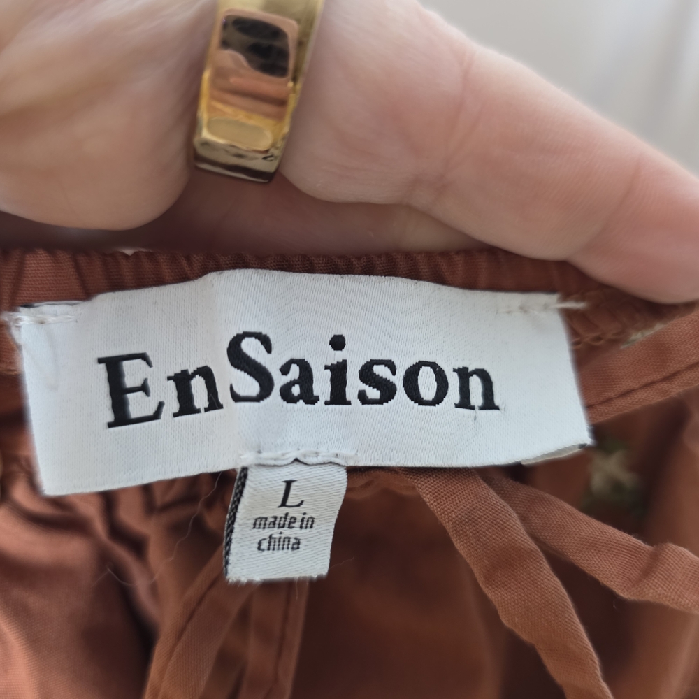 En Saison Embroidered Midi Dress Tie Strap Brown Cottagecore Boho Size Large - Picture 5 of 5